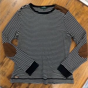 Lauren Ralph Lauren Black and White Striped Top with Brown Details